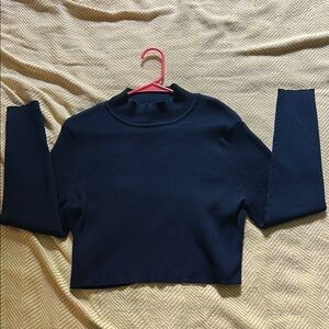 H&M Blue Fitted Crop Long Sleeve Sweatshirt